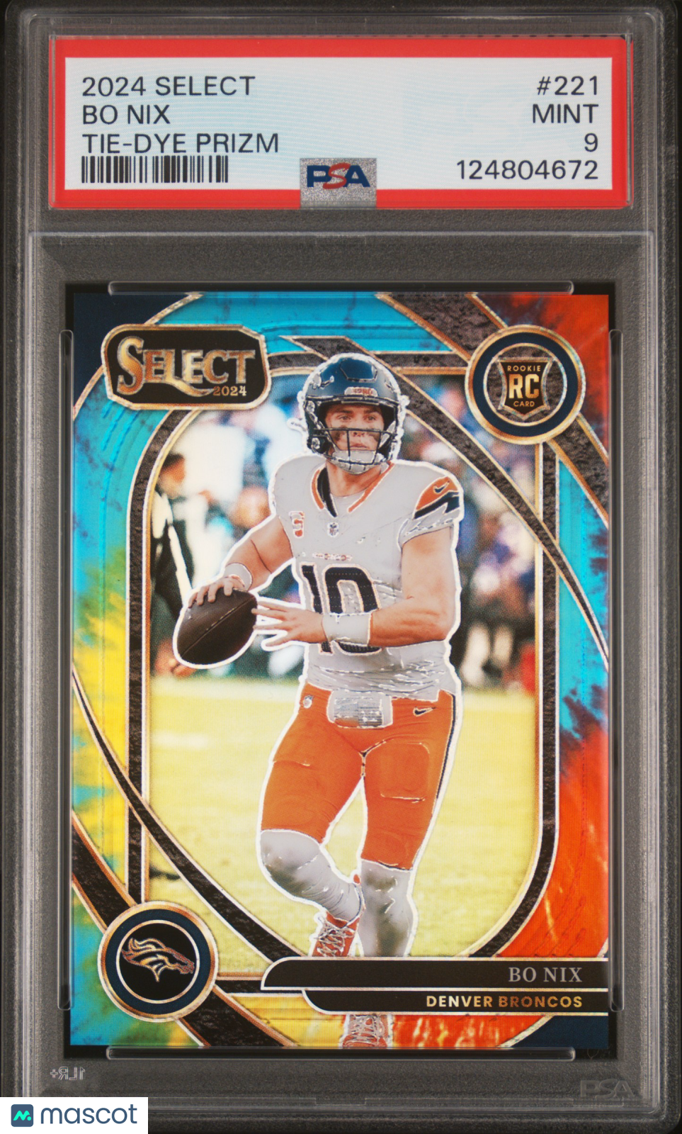 2024 Select - Bo Nix - Tie Dye Prizm 9/25 - RC - Rookie - #221 - PSA 9