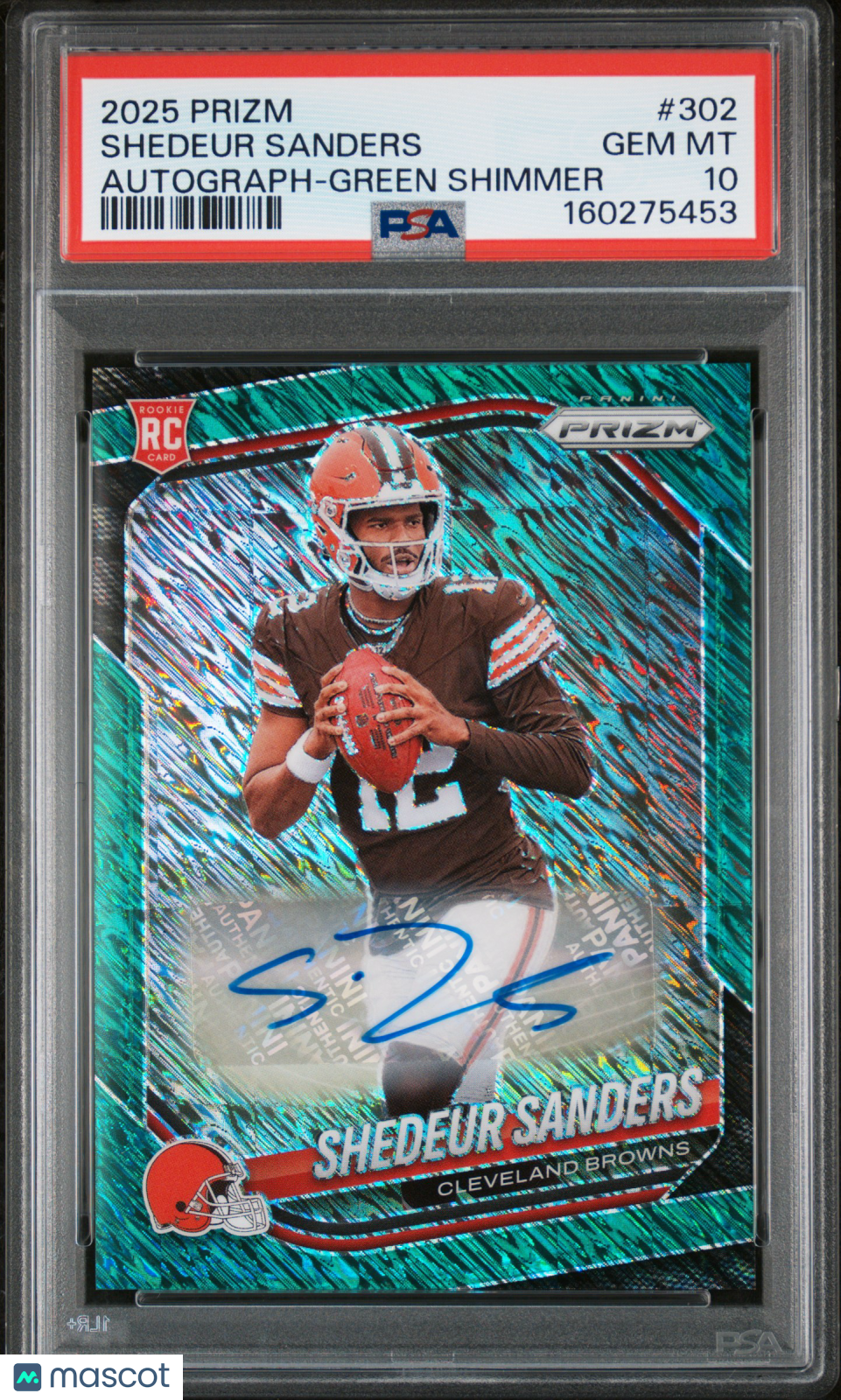 2025 Panini Prizm Shedeur Sanders Autograph Green Shimmer /5 Rookie #302 PSA 10