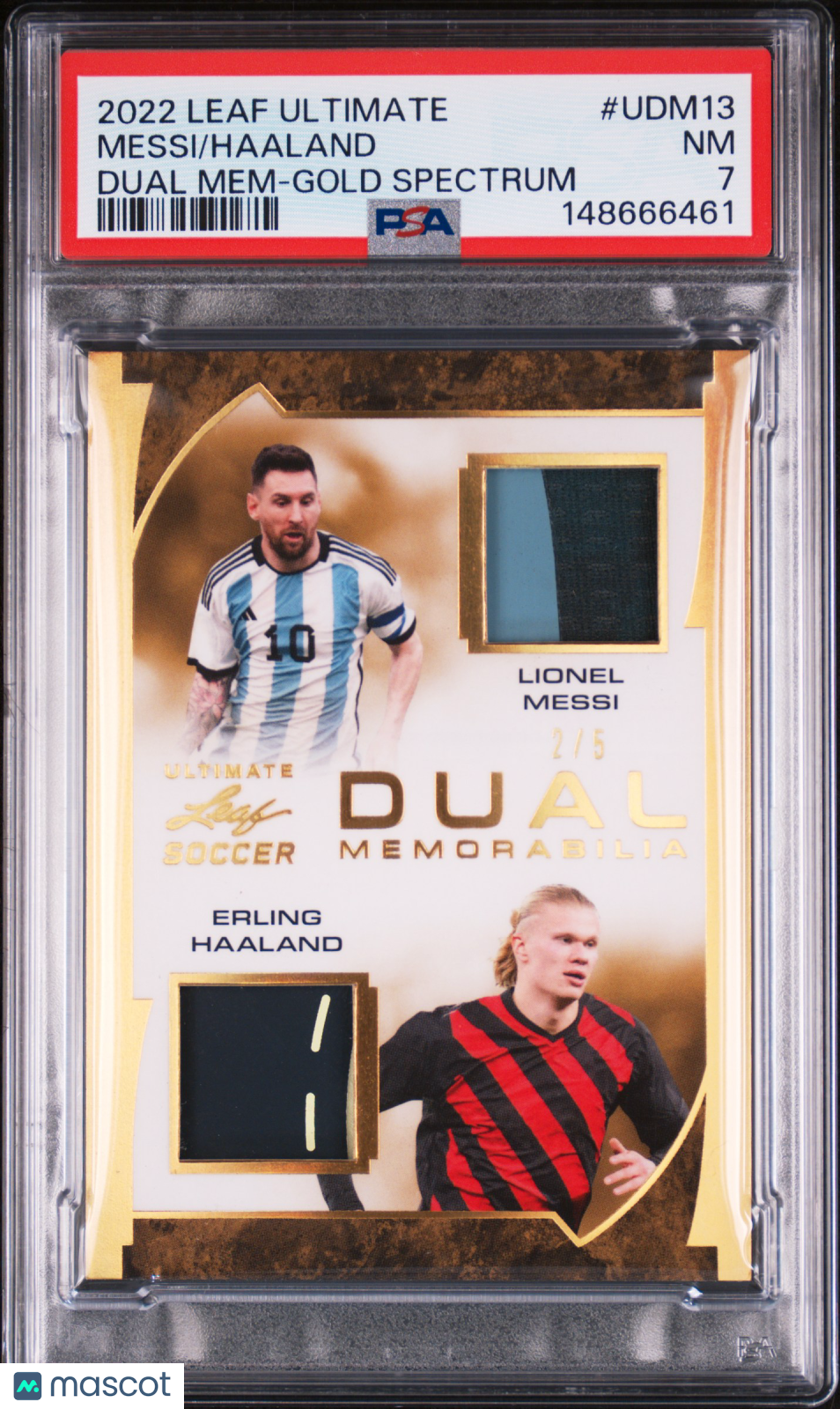 2022 Leaf Ultimate - Erling Haaland / Lionel Messi - Dual Game-Used /5  - PSA 7
