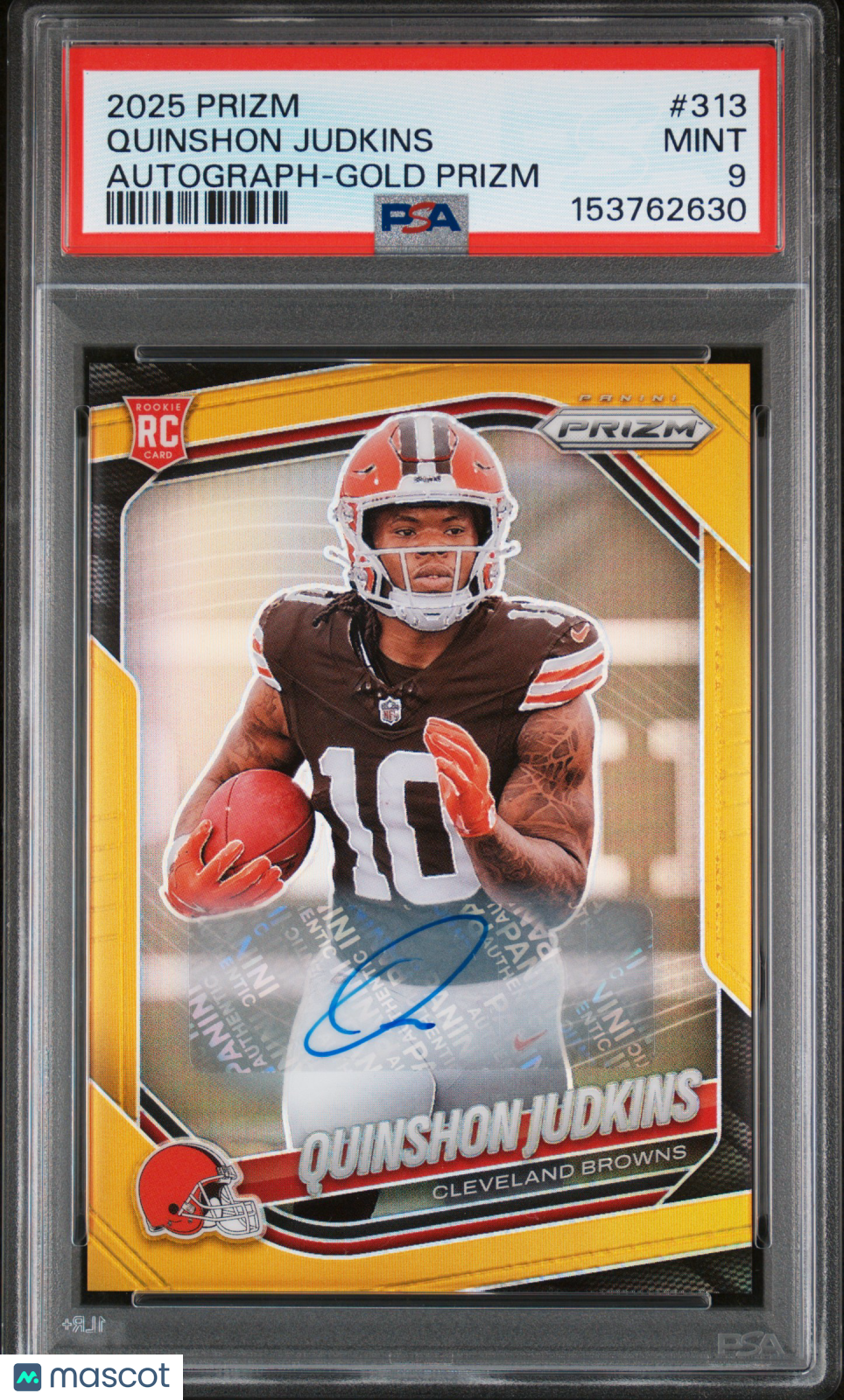 2025 Panini Prizm Quinshon Judkins Autograph Gold 8/10 Rookie #313 PSA 9