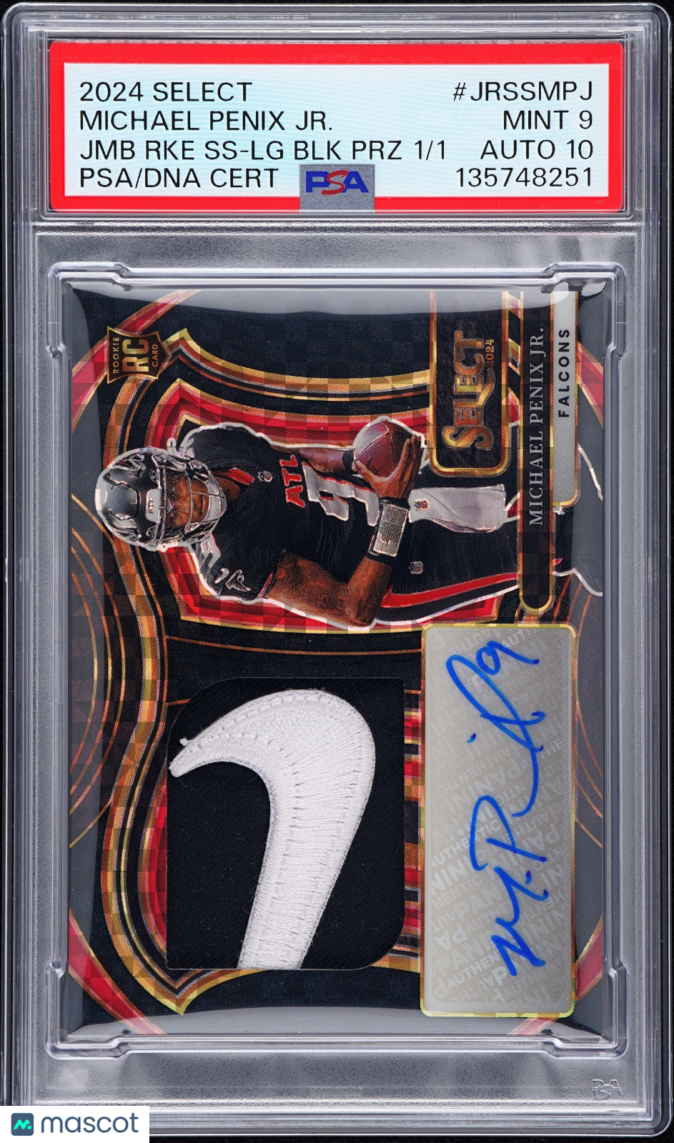 2024 Select Michael Penix Jr - Jumbo Rookie SIgnature Swatches 1/1 - PSA 9
