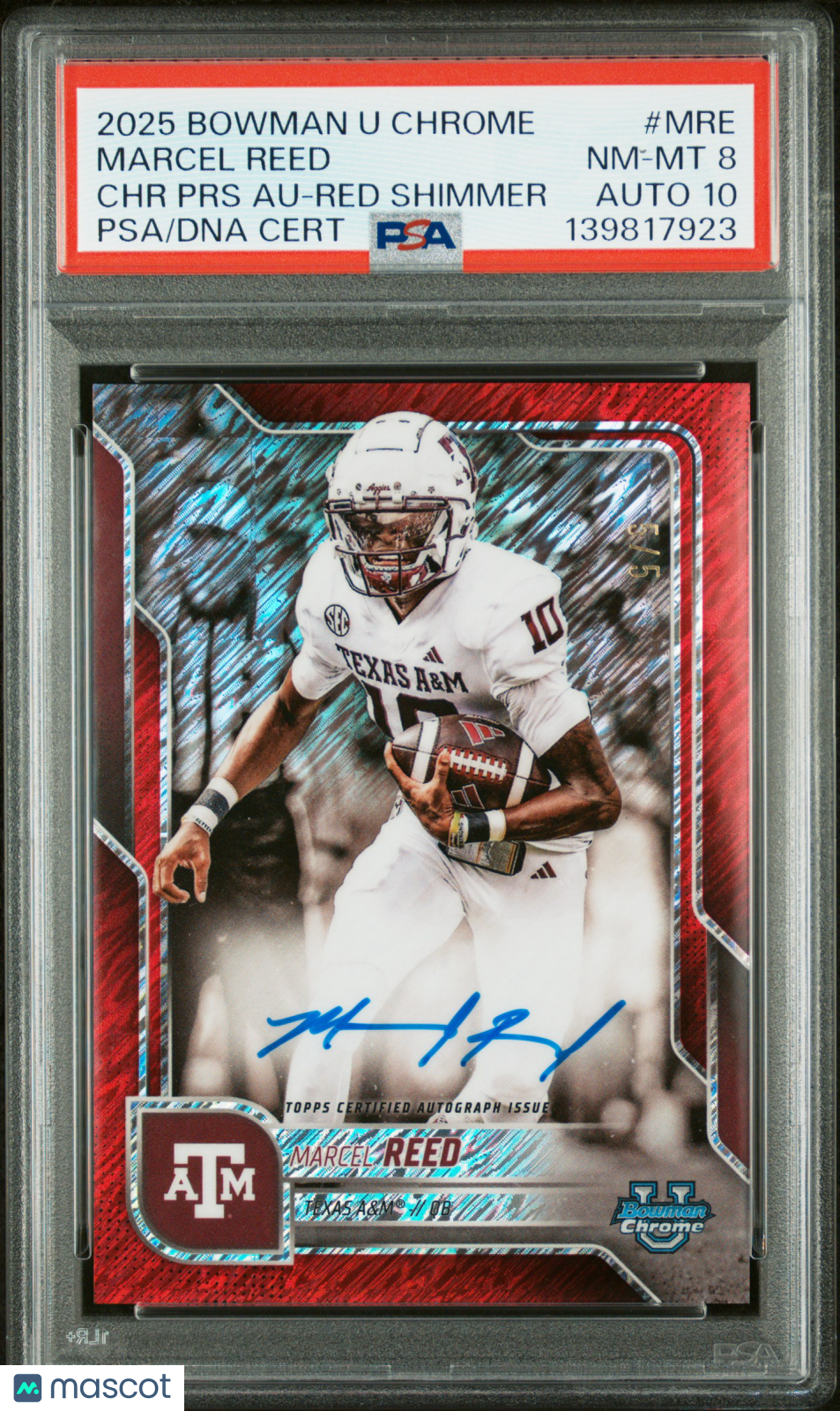 2025 Bowman Chrome - Marcel Reed - Red Shimmer Auto /5 #MRE - PSA 8 Auto 10