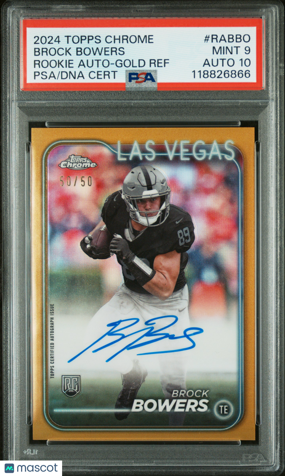 2024 Topps Chrome - Brock Bowers - Gold Refractor Auto 50/50 - PSA 9 Auto 10