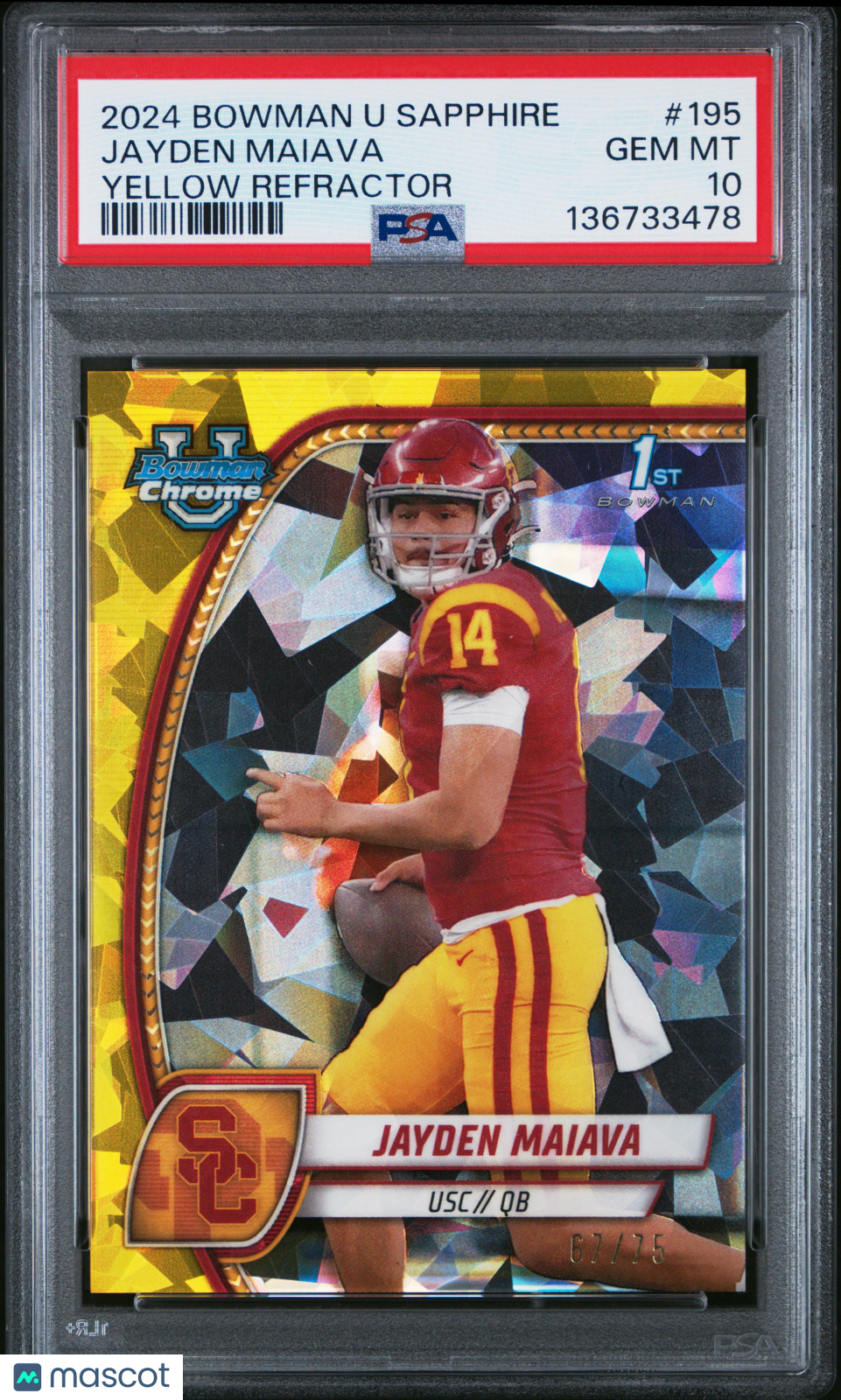 2024 Bowman Sapphire - Jayden Maiava - Yellow Refractor /75 - PSA 10 GEM MINT