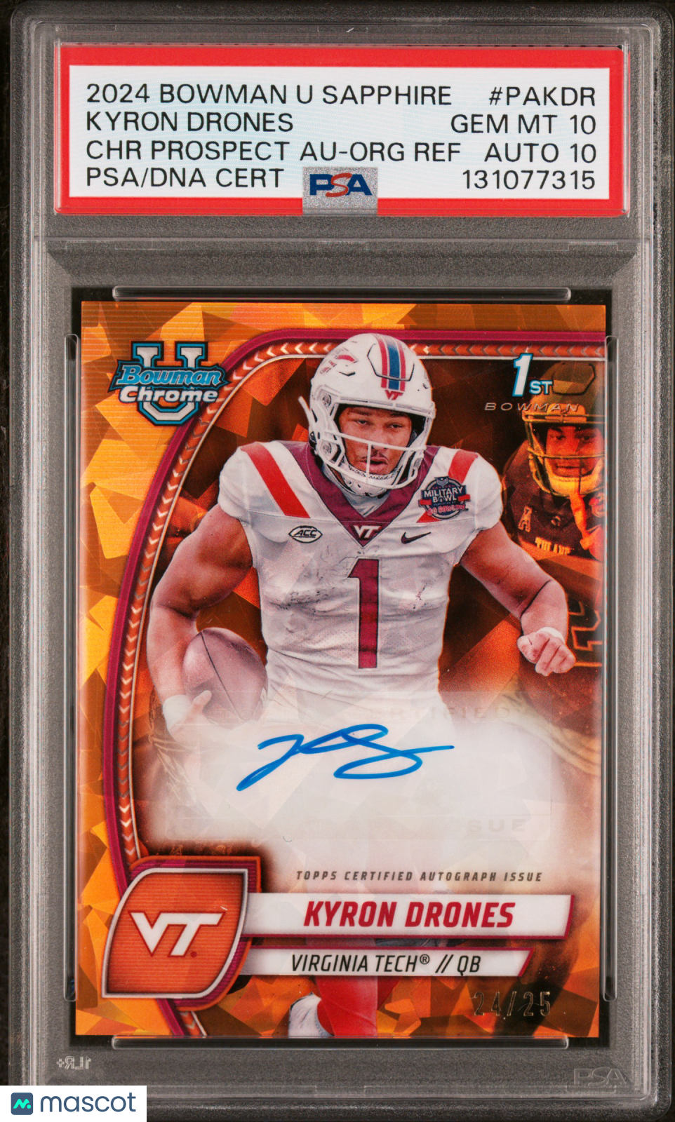 2024 Bowman Sapphire - Kyron Drones Orange Refractor Auto /25-  PSA 10 Auto 10
