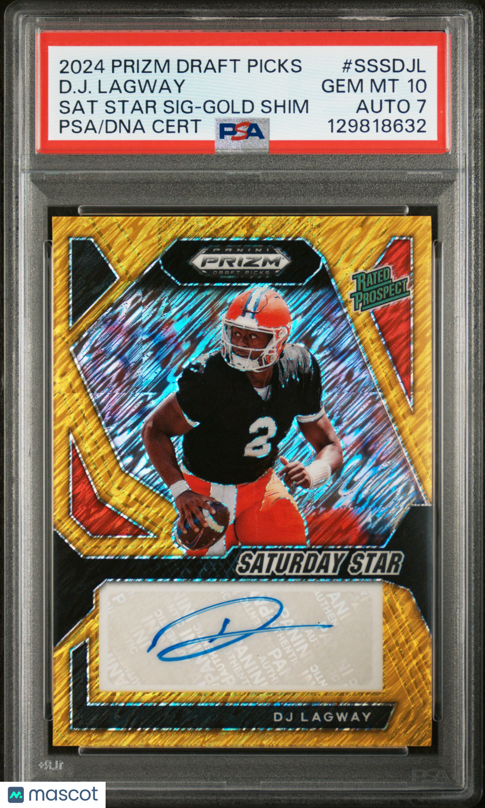 2024 Prizm Draft Picks- DJ Lagway -  Saturday Star Gold Shimmer Auto /15-PSA 10