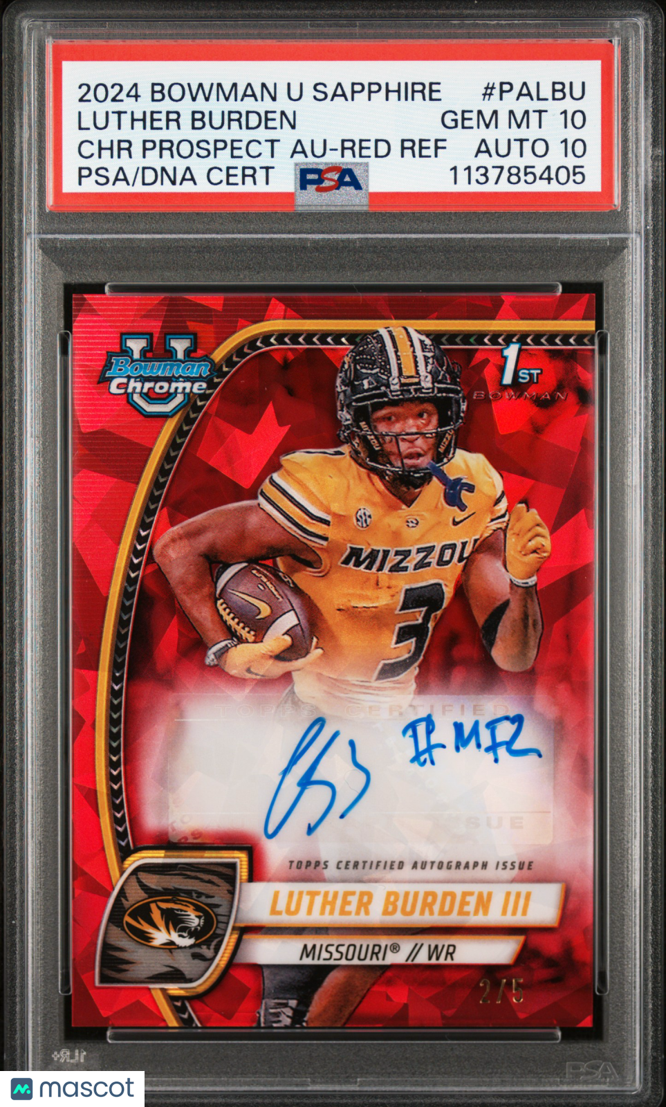 2024 Bowman Sapphire - Luther Burden III - Red Auto /5 -#PALBU- PSA 10 -GEM MINT