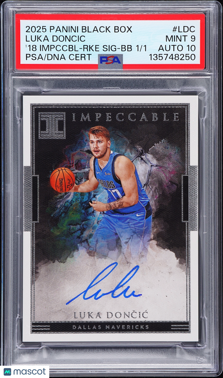 2025 - Impeccable - Luka Dončić - 2018 Black Box Rookie Auto - 1 of 1 - PSA 9