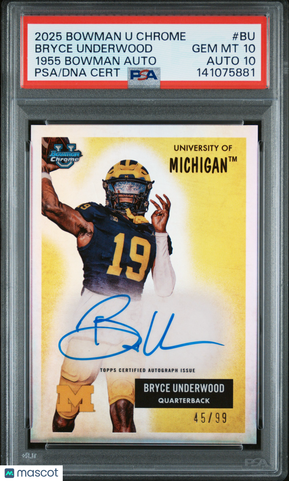 2025 Bowman Chrome -  Bryce Underwood-1955 Bowman Autographs /99-PSA 10 Auto 10