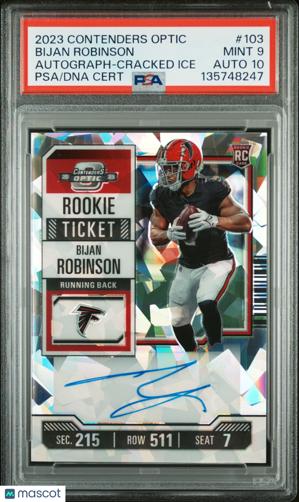 2023 Contenders Optic - Bijan Robinson - Cracked Ice Auto /22 #103-PSA 9 AUTO 10