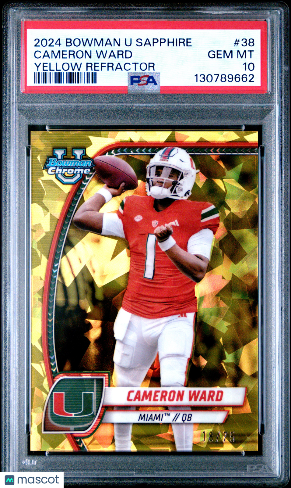 2024 Bowman Sapphire - Cameron Ward - Yellow Refractor /75 #38 - PSA 10 GEM MINT