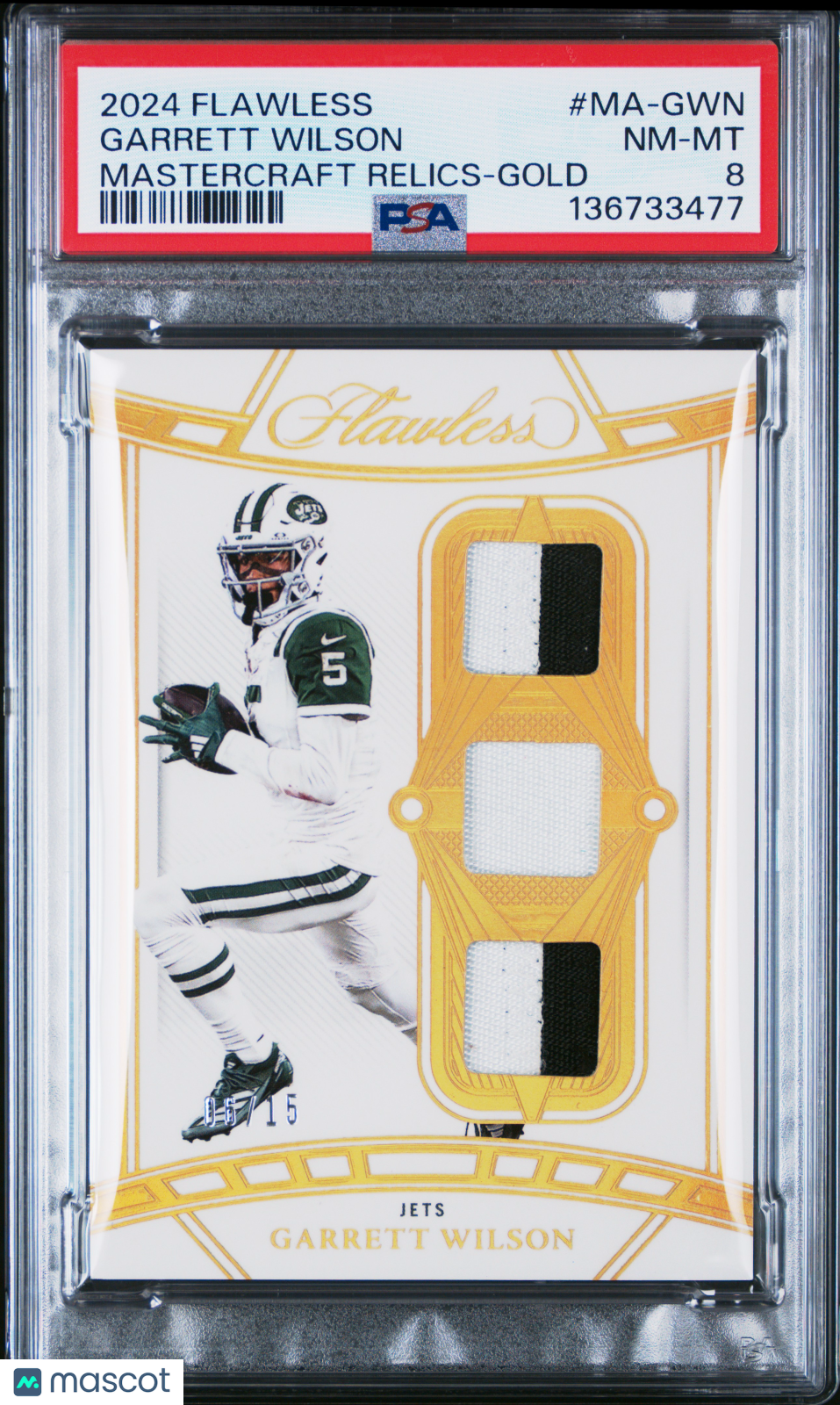 2024 Flawless - Garrett Wilson - Mastercraft Relics Gold /15 - PSA 8
