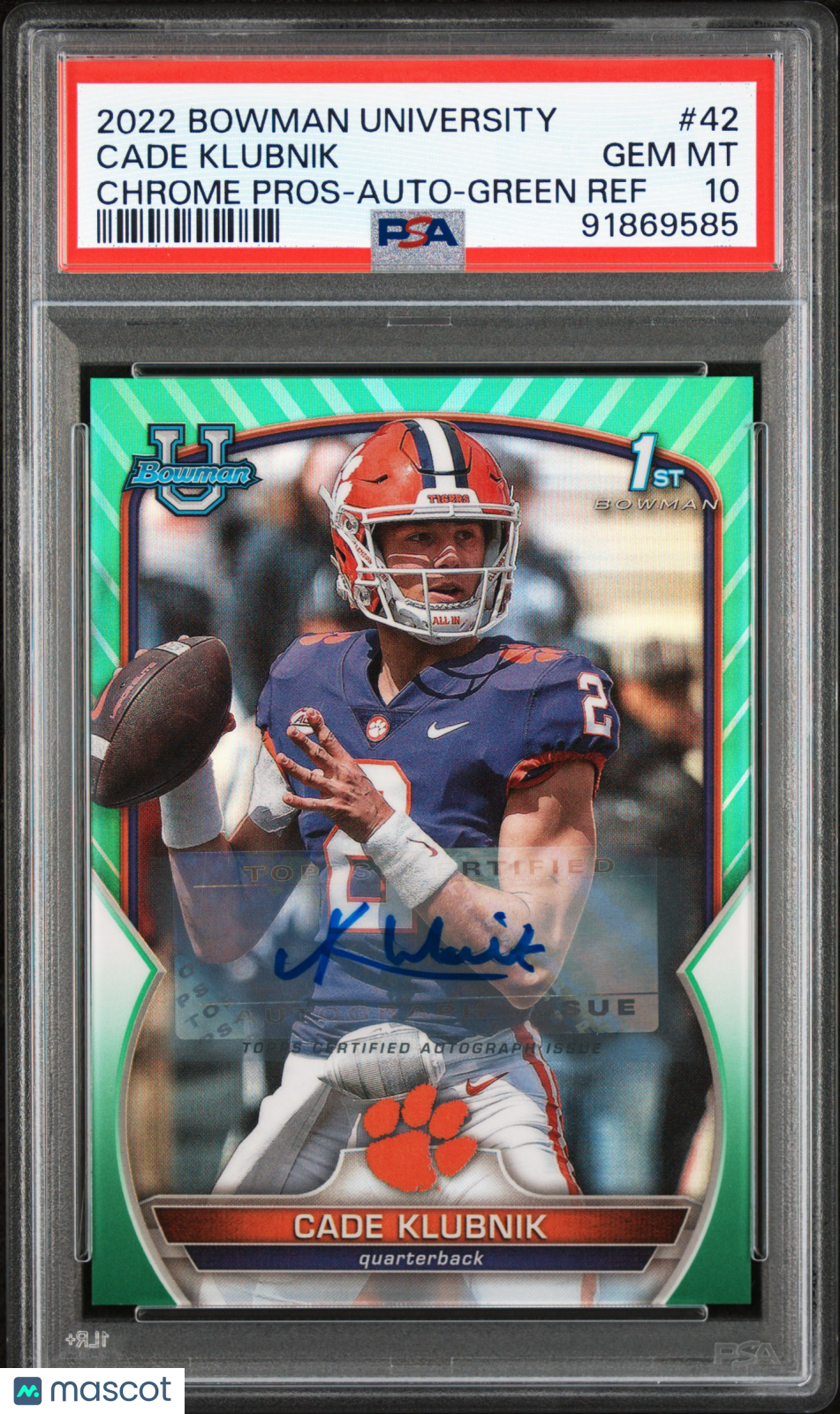 2022 Bowman Chrome - Cade Klubnik - Green Auto - 1st- PSA 10 - GEM Rate - #42