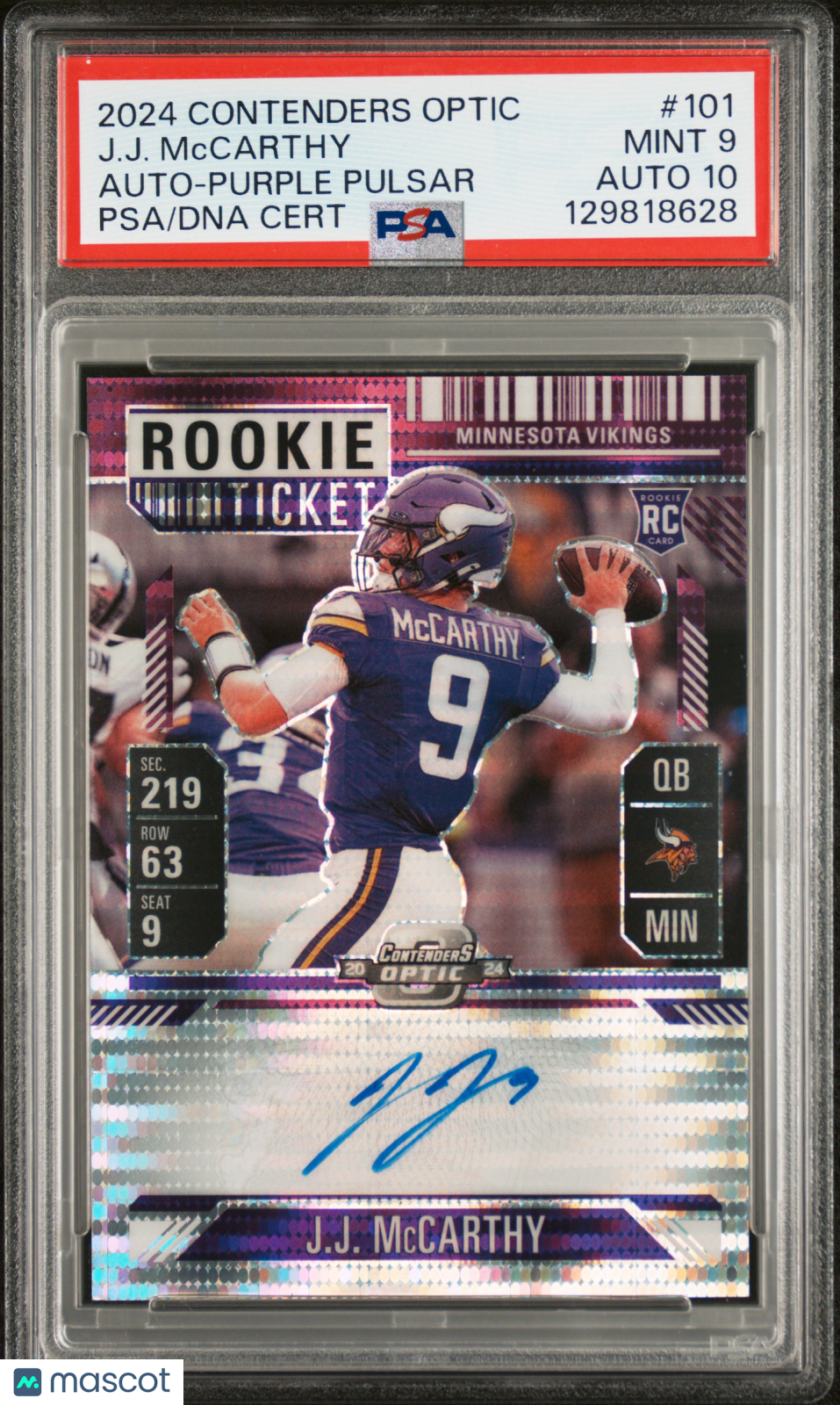 2024 Contenders Optic - JJ Mccarthy - Purple Pulsar Auto #101 - PSA 9 Auto 10