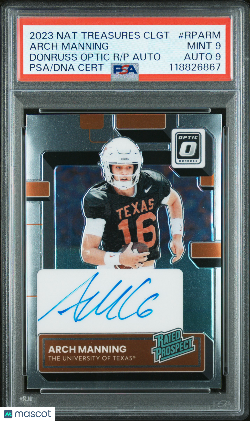 2023 National Treasures Optic - Arch Manning - Rated Rookie Auto -#RPARM -PSA 9