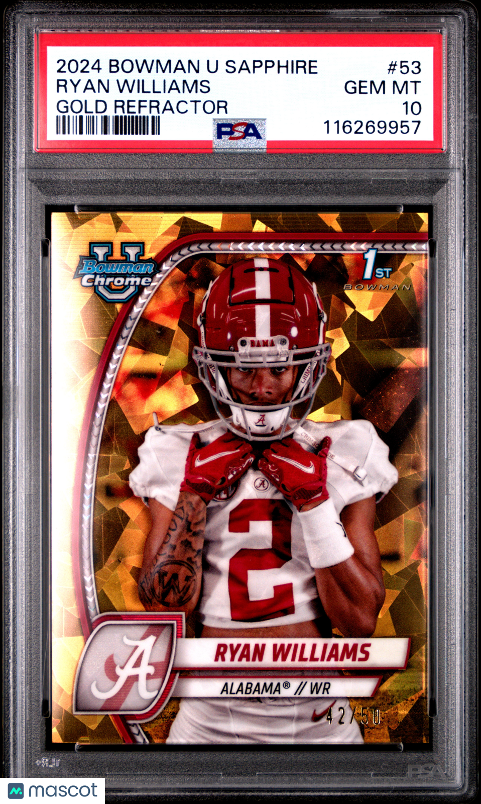 2024 Bowman Sapphire - Ryan Williams - Gold 42/50 - #53 - PSA 10 - GEM MINT