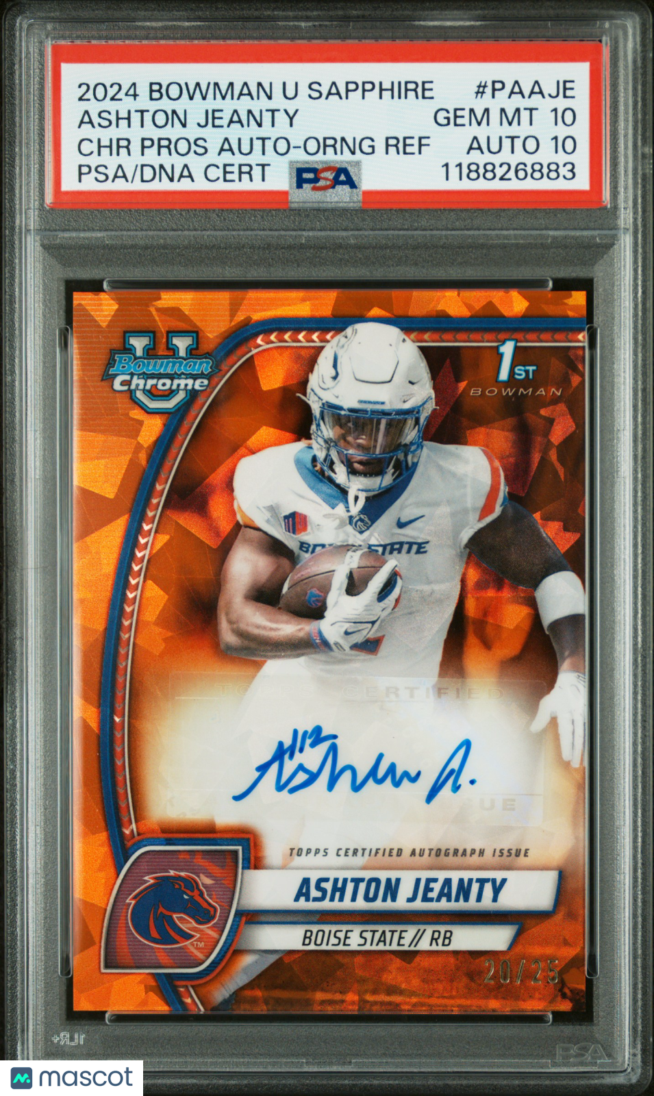 2024 Bowman Sapphire - Ashton Jeanty - Orange Auto /25 - #PAAJE - PSA 10 Auto 10