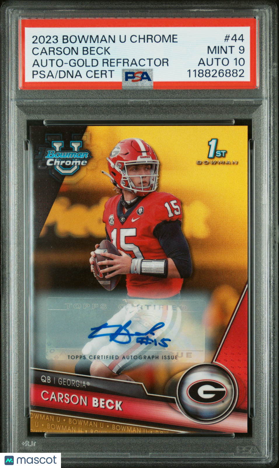 2023 Bowman Chrome - Carson Beck - Gold Refractor Auto - #44 - PSA 9 Auto 10