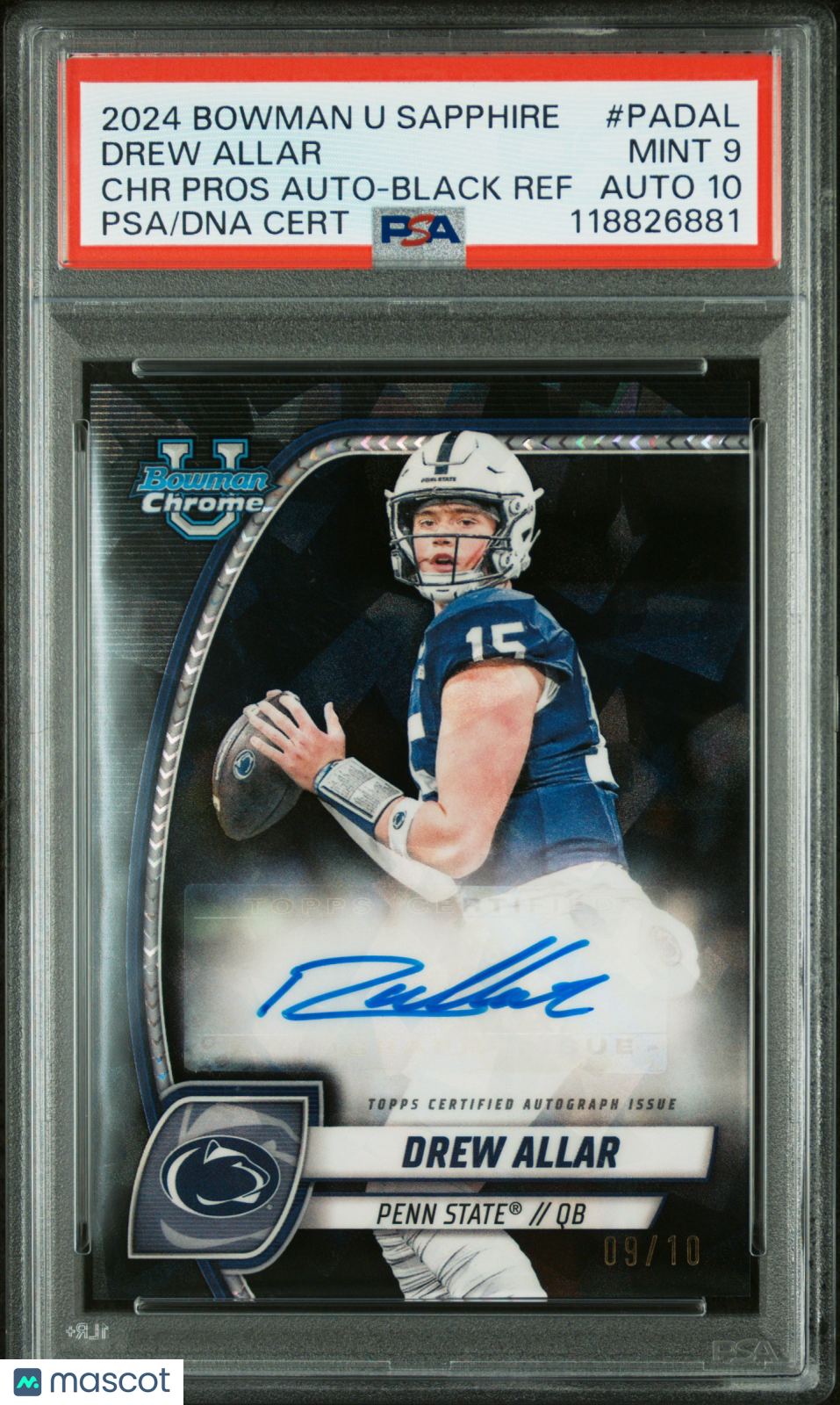 2024 Bowman Sapphire - Drew Allar - Black Auto /10 - #PADAL - PSA 9 Auto 10