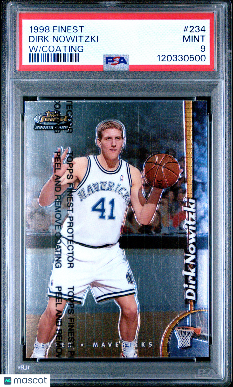 1998 Topps Finest - Dirk Nowitzki w/ Coating - RC Rookie - #234 - PSA 9