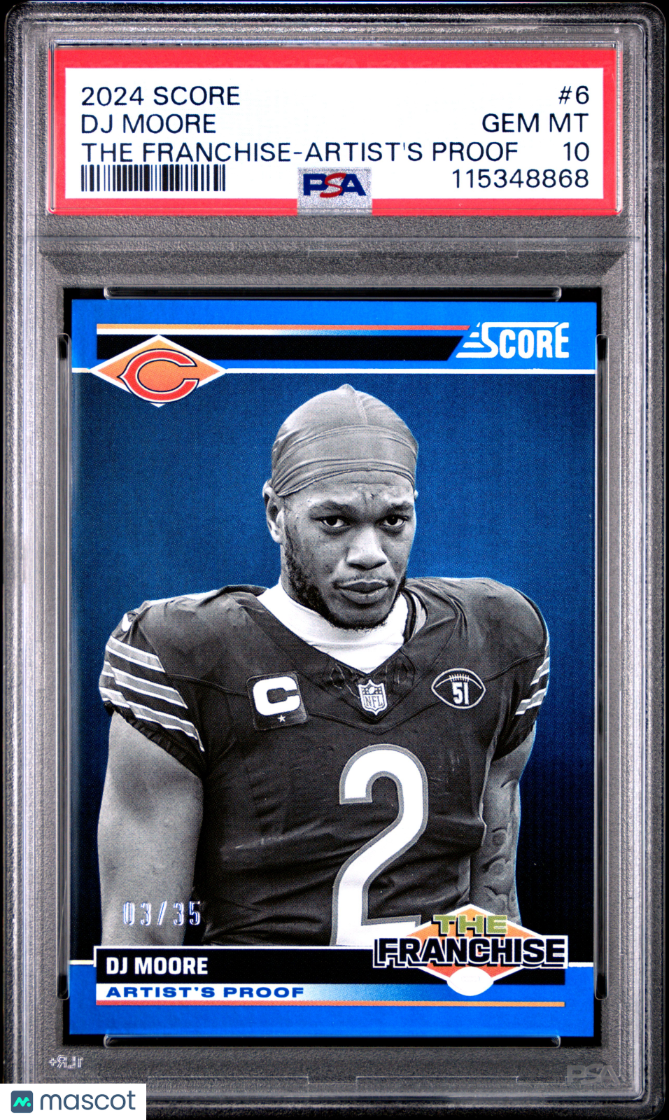 2024 Score - DJ Moore - The Franchise Artist's Proof 03/35 - #6- PSA 10-GEM Rate