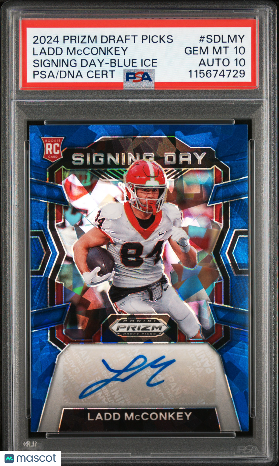 2024 Prizm Draft Picks - Ladd McConkey - Blue Ice  Signing Day /75 - PSA 10