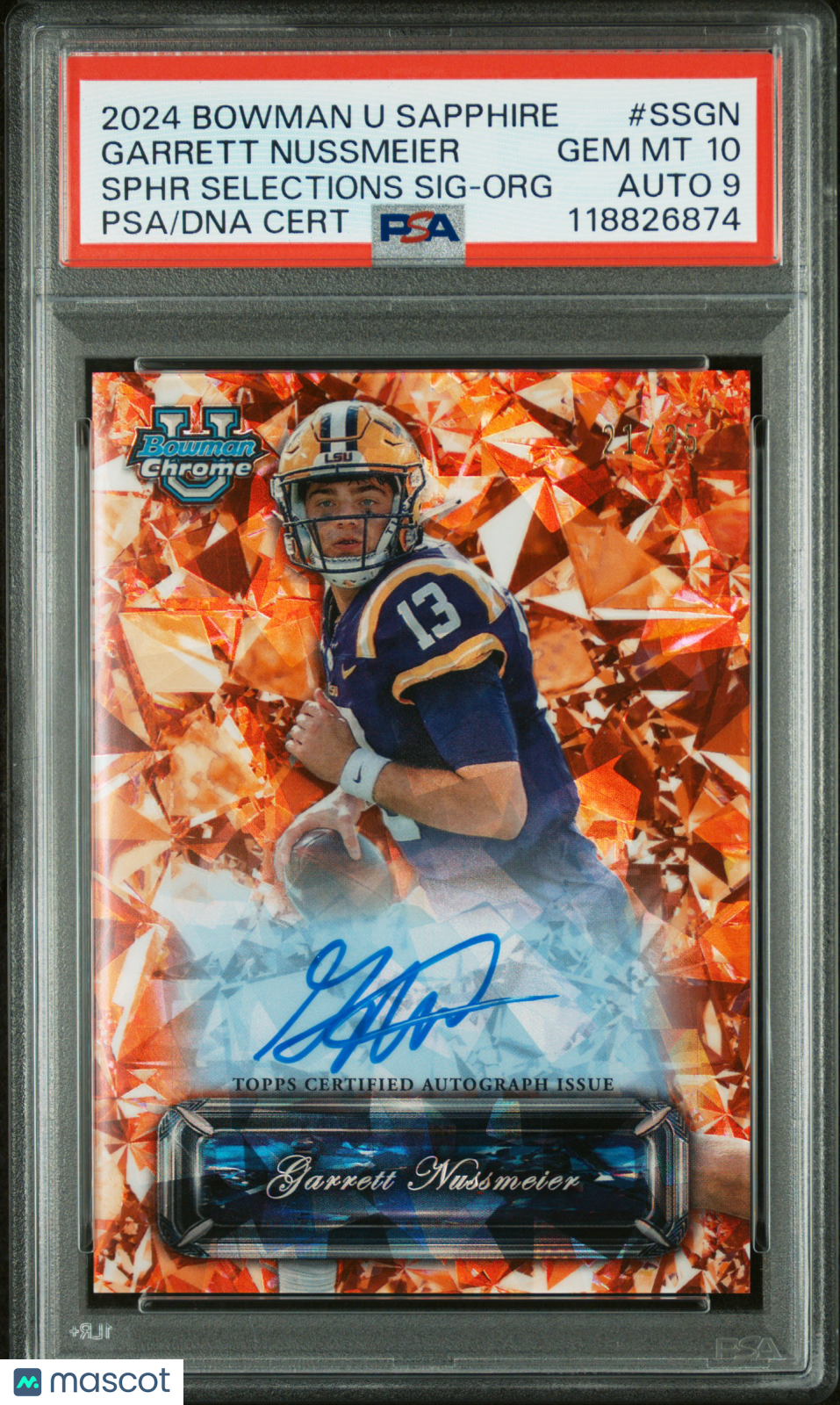 2024 Bowman Sapphire - Garrett Nussmeier - Sapphire Selections - /25 - PSA 10