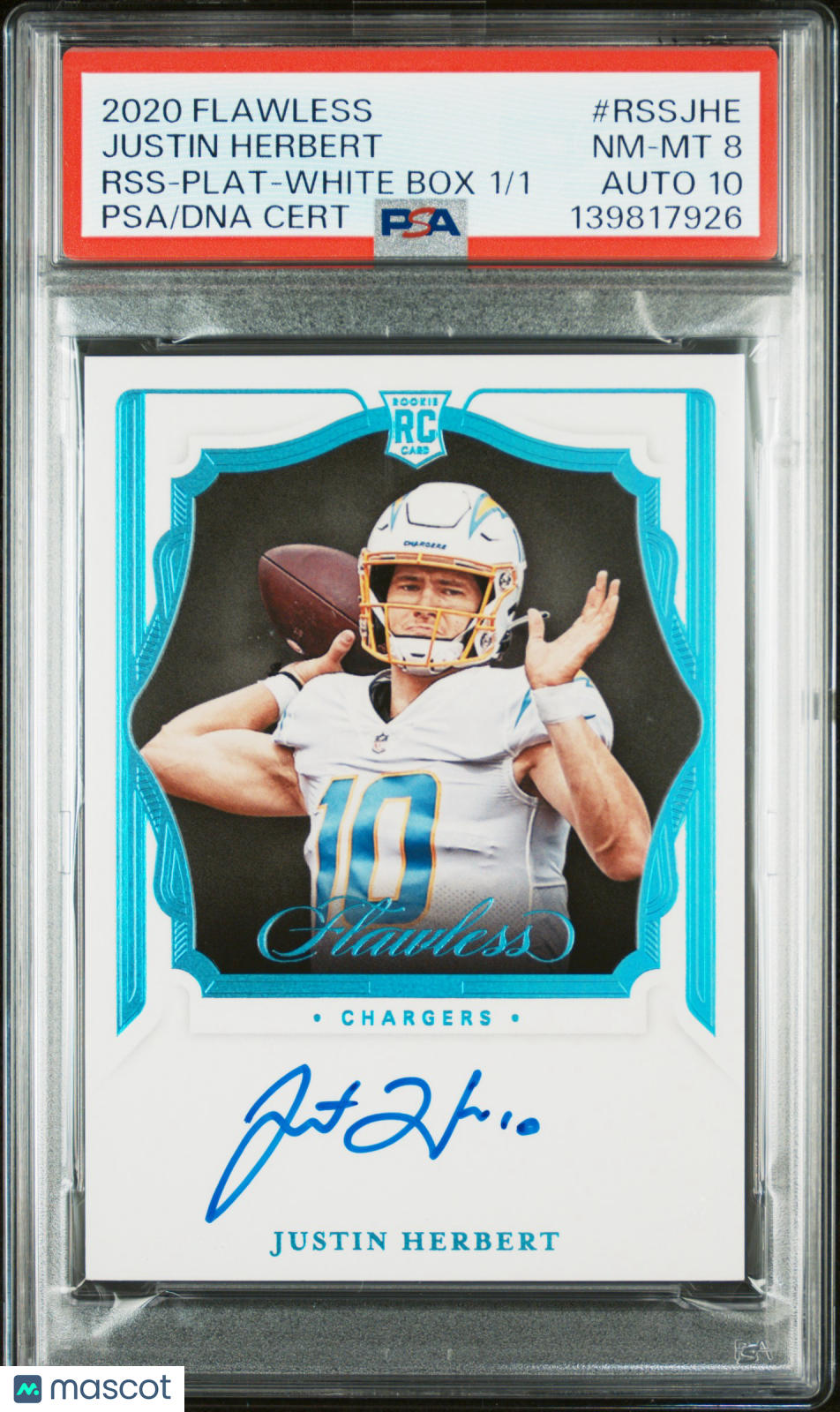 2020 Flawless - Justin Herbert - Rookie Shadow Signatures White Box 1/1 - PSA 8