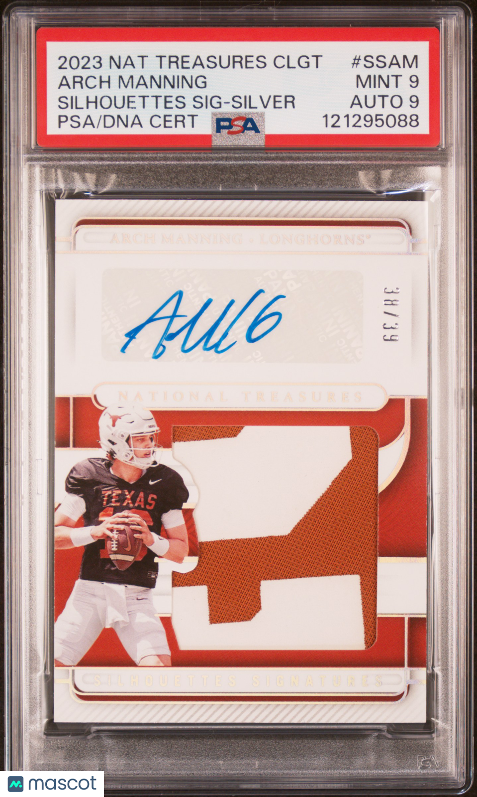 2023  National Treasures - Arch Manning - Silhouettes Sign. Silver /39 - PSA 9