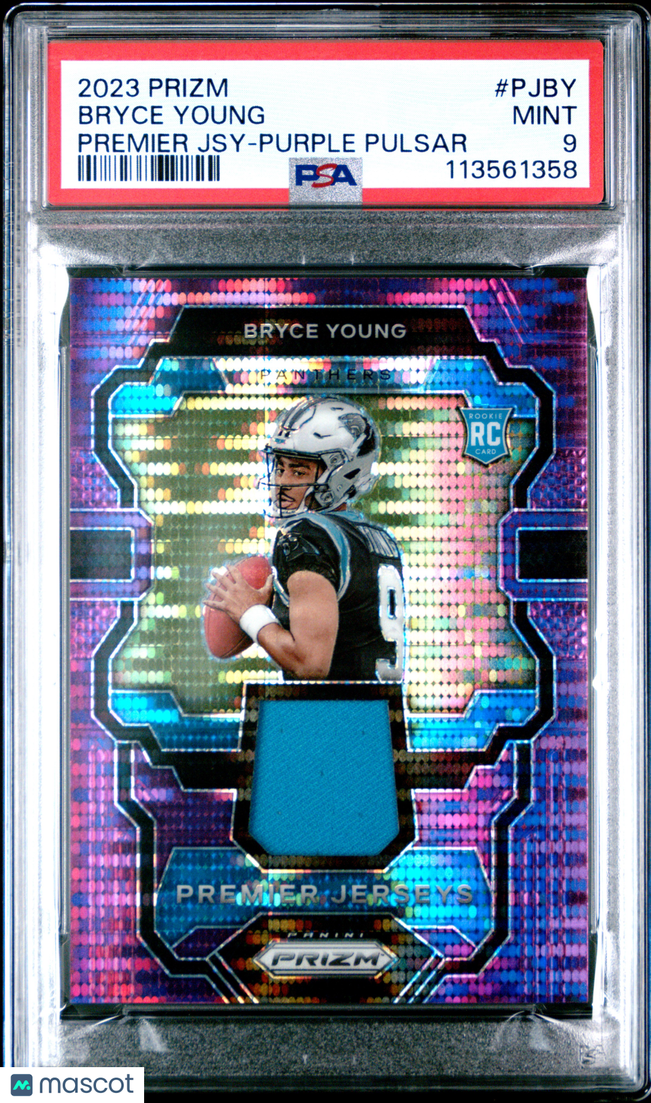 2023 Panini Prizm Premier Jerseys Bryce Young Jsy Purple Pulsar #PJBY PSA 9