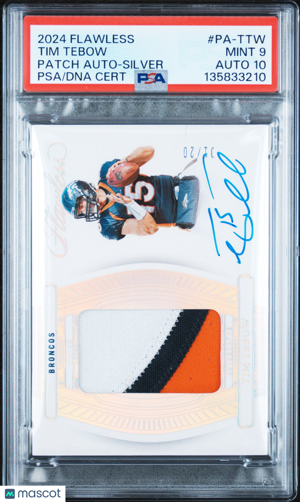 2024 Flawless - Tim Tebow - Patch Auto /20 - PSA 9