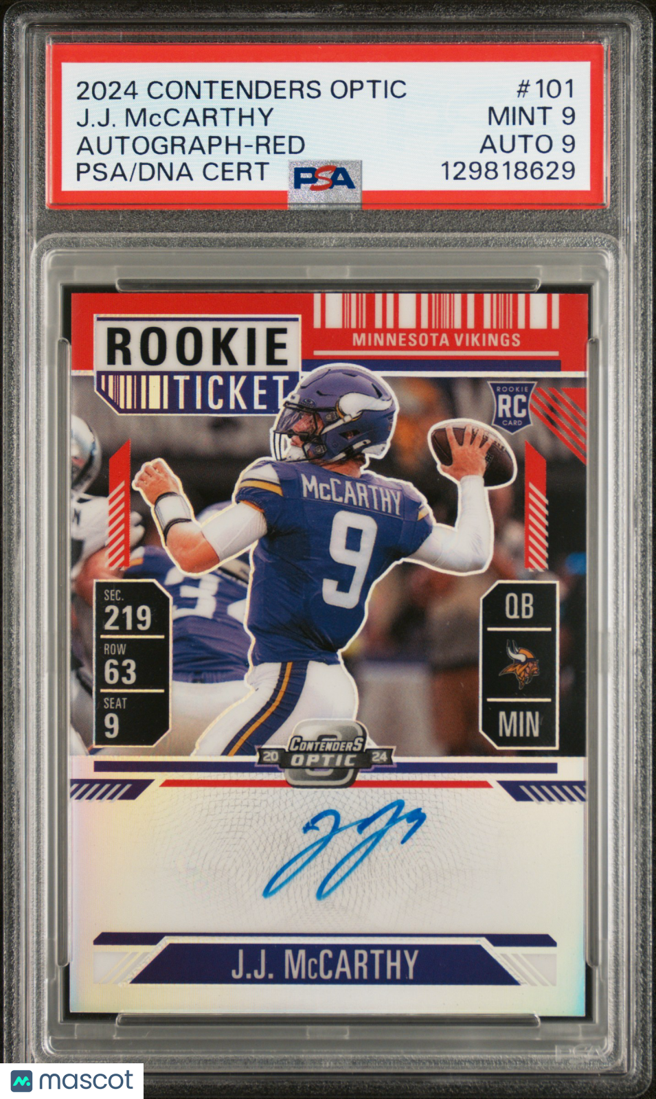 2024 Contenders Optic - JJ McCarthy - Red Prizm Auto #101 - PSA 9 Auto 9