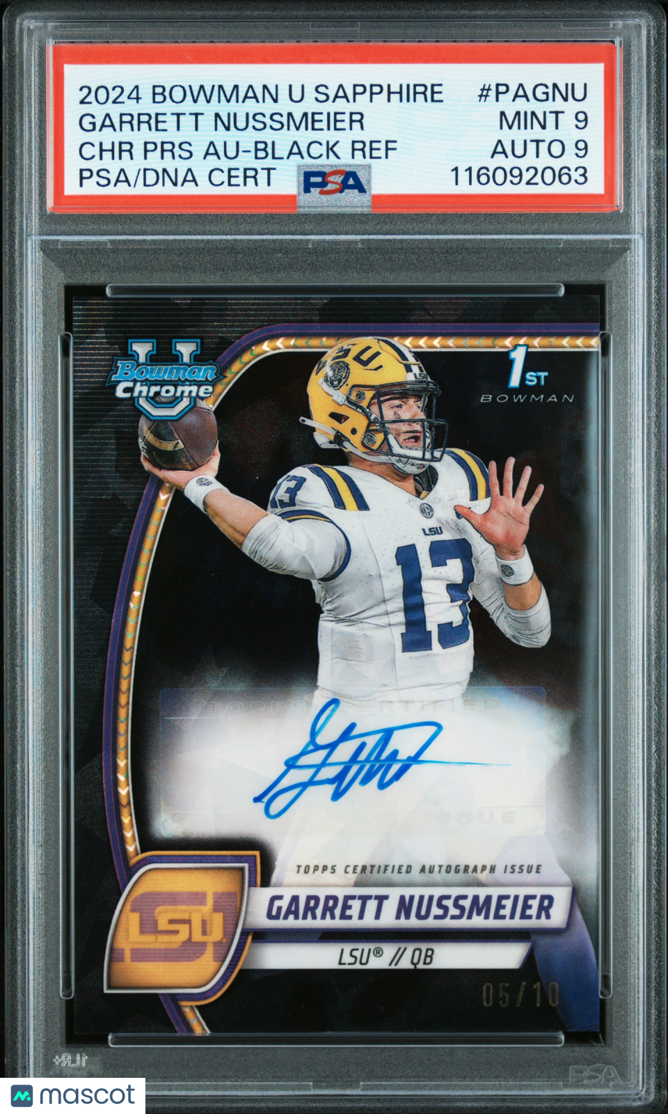 2024 Bowman Sapphire - Garrett Nussmeier - Black Refractor Auto /10 - PSA 9