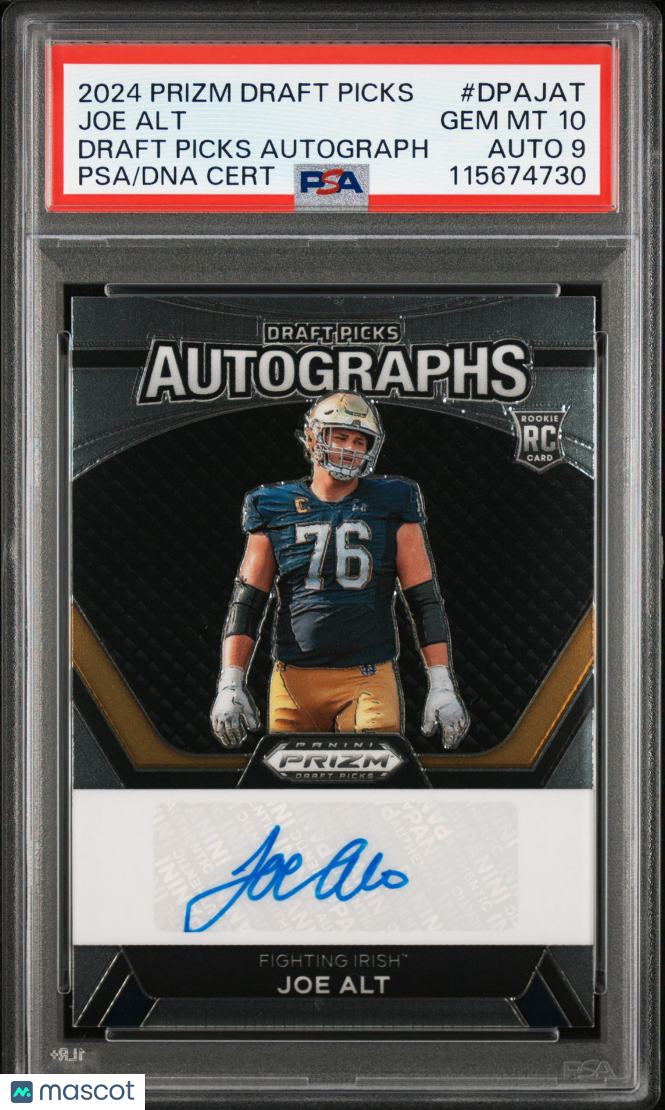 2024 Prizm Draft Picks - Joe Alt - Draft Picks Autos - RC-#DPAJAT- PSA 10 - GEM