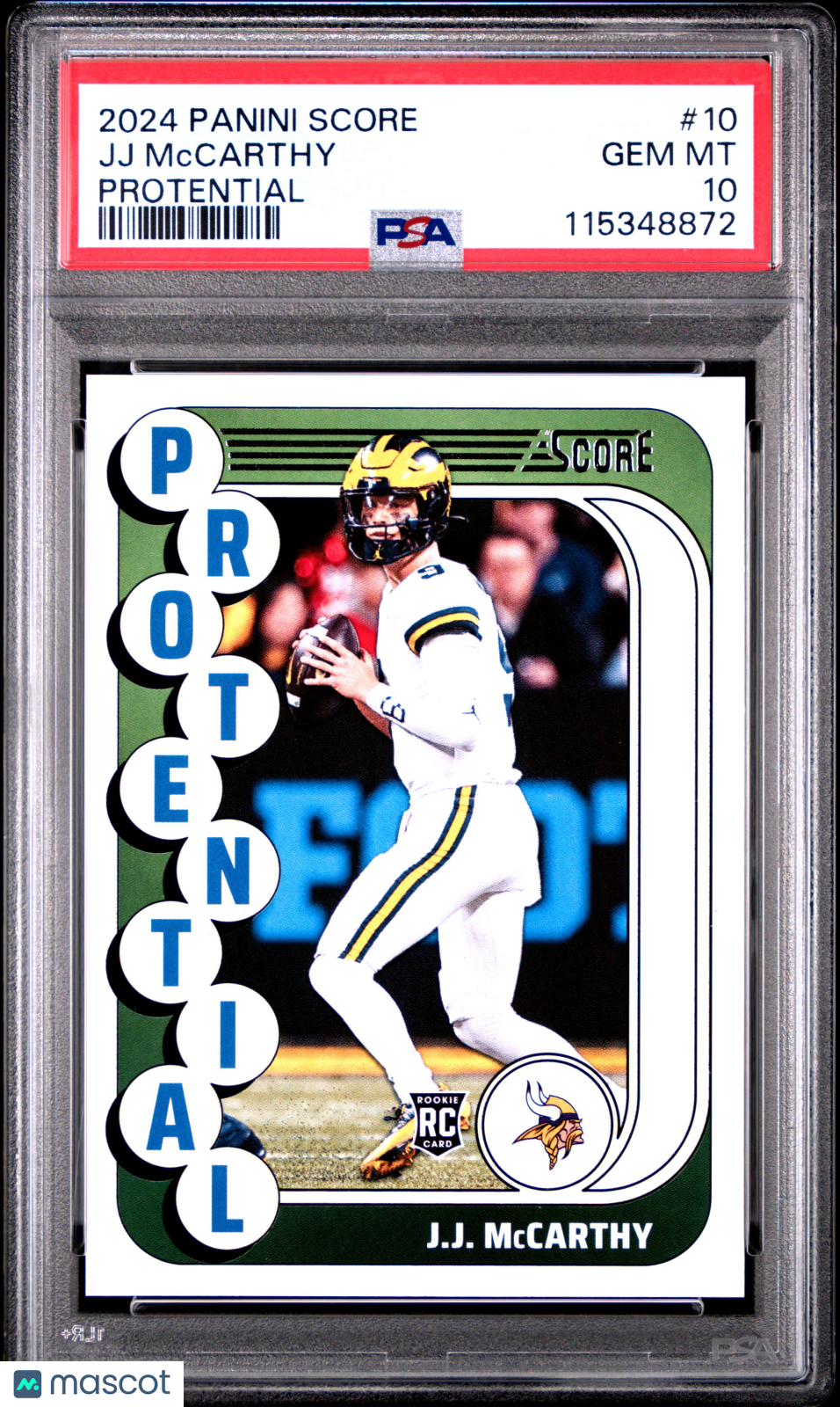 2024 Score - JJ Mccarthy - Protential - #10 - RC - Rookie - PSA 10 - GEM Rate