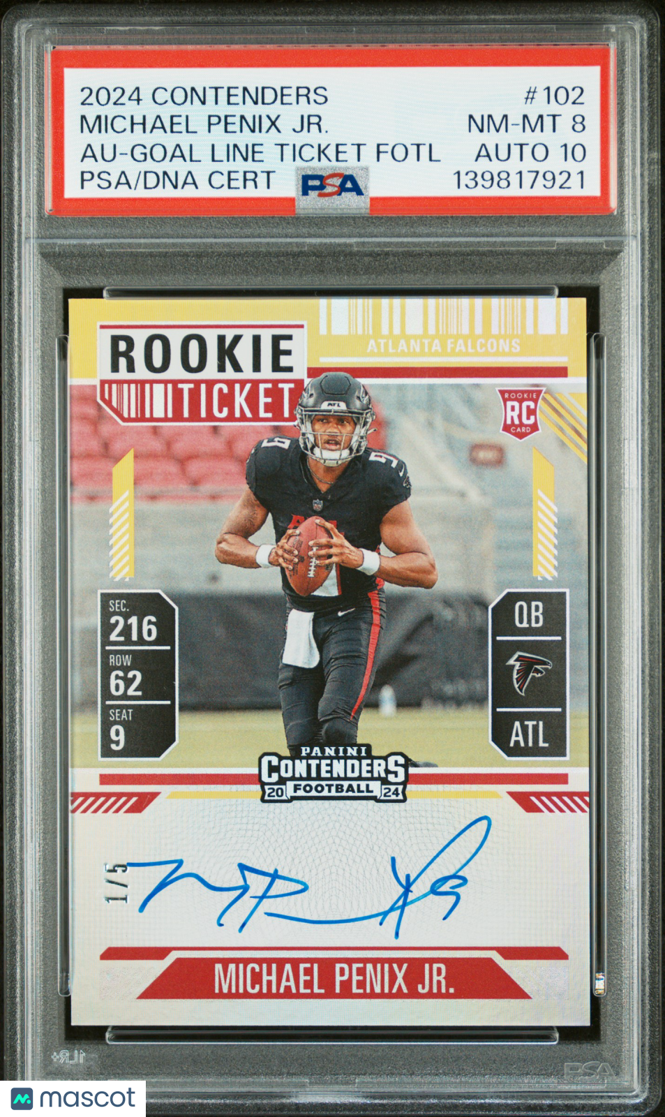 2024 Contenders - Michael Penix Jr. - Rookie Ticket Gold Auto 15 #102 - PSA 8