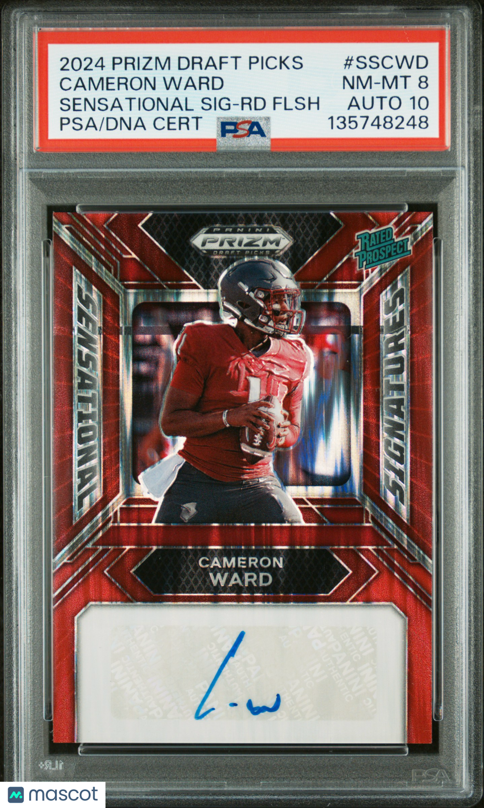 2024 Prizm Draft Picks - Cameron Ward - Red Flash Sens. Sig.  /5 - PSA 8