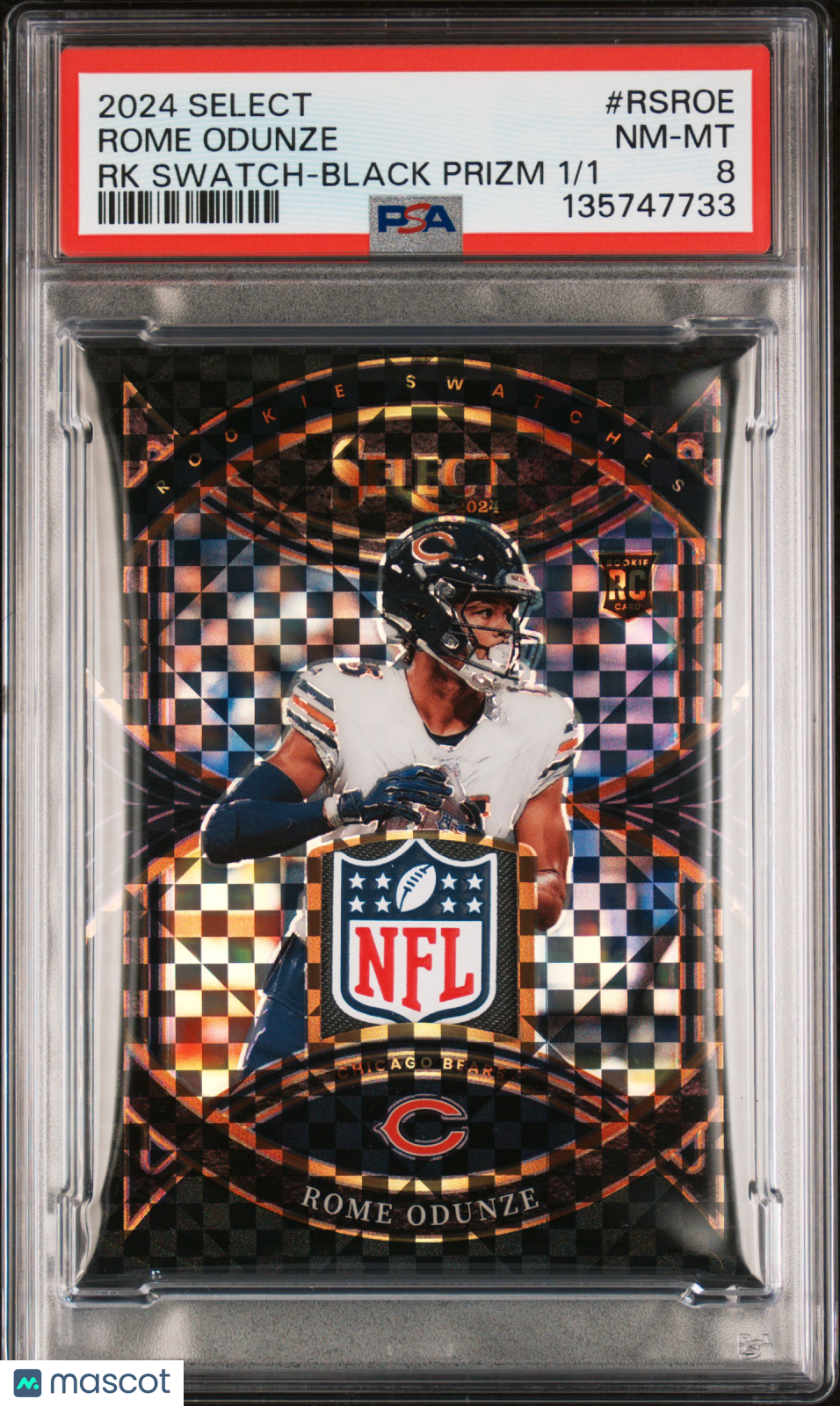2024 Select - Rome Odunze - Black Prizm NFL Shield 1 of 1 - RC Rookie - PSA 8