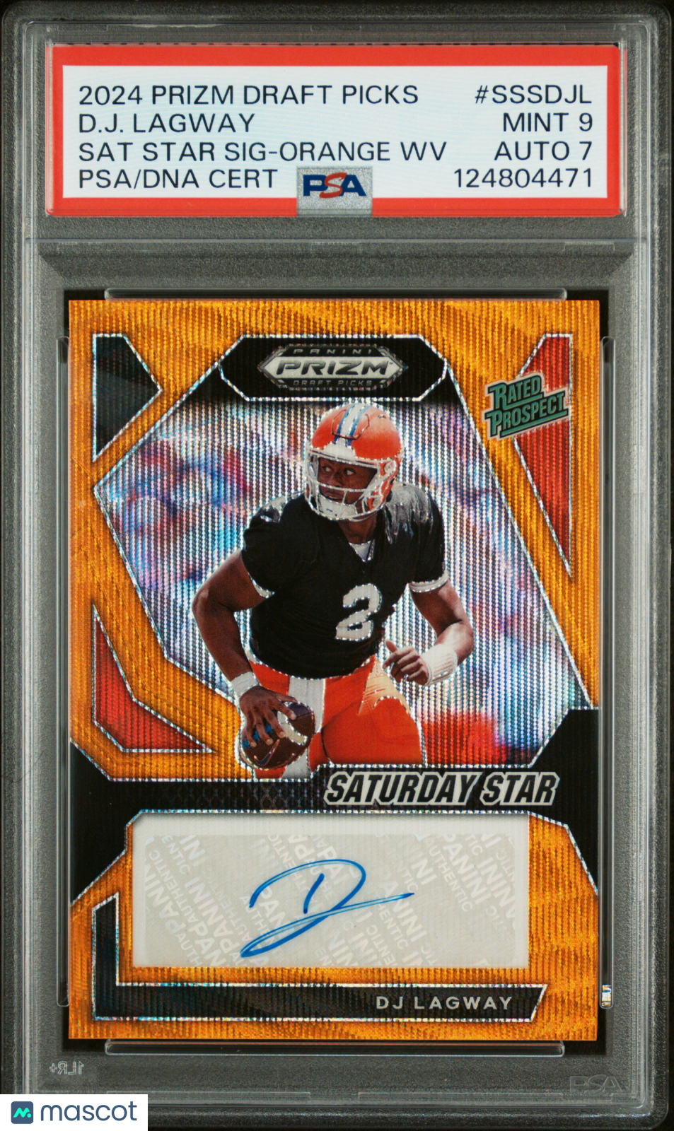 2024 Prizm Draft Picks -  DJ Lagway Saturday Star Sig. Orange Wave /75 - PSA 9