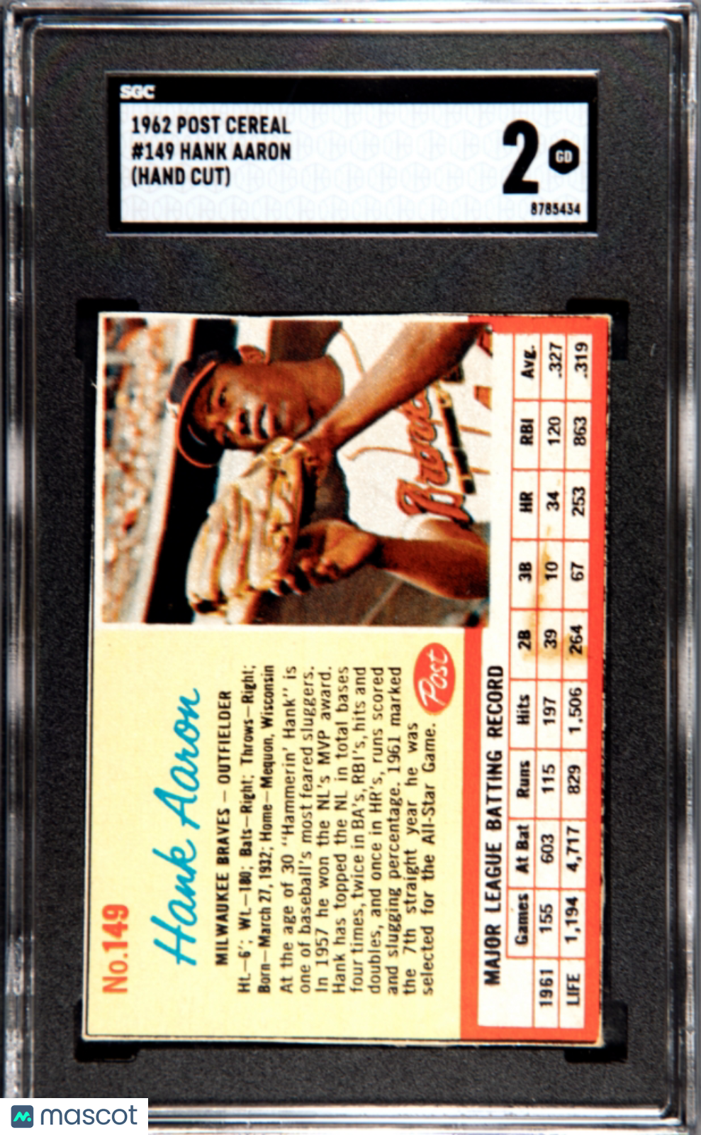 1962 Post Cereal Hank Aaron #149 SGC 2